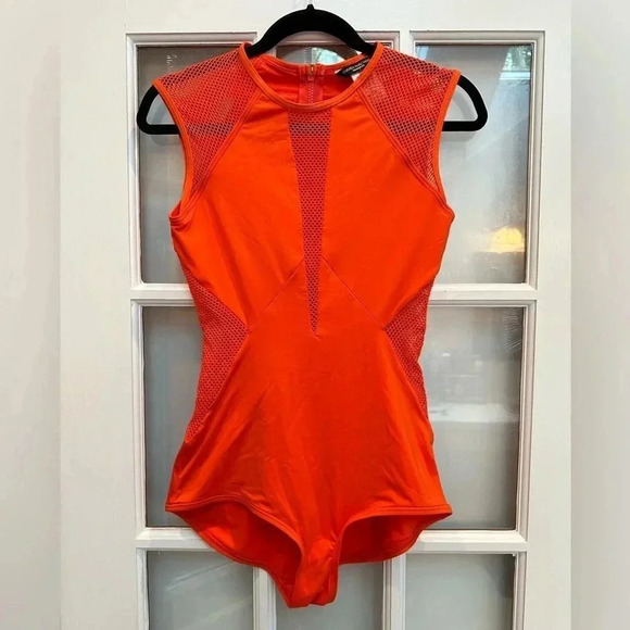 Carmen Marc Valvo Swimsuit High Neck Mesh Modest One Piece Orange Size 10 Medium - Picture 3 of 11
